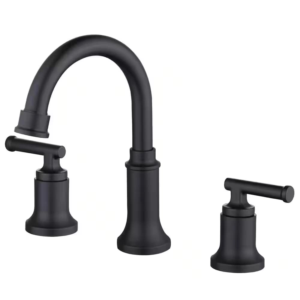 GLACIER BAY Oswell 8 in. Widespread Double-Handle High-Arc Bathroom Faucet in Matte Black